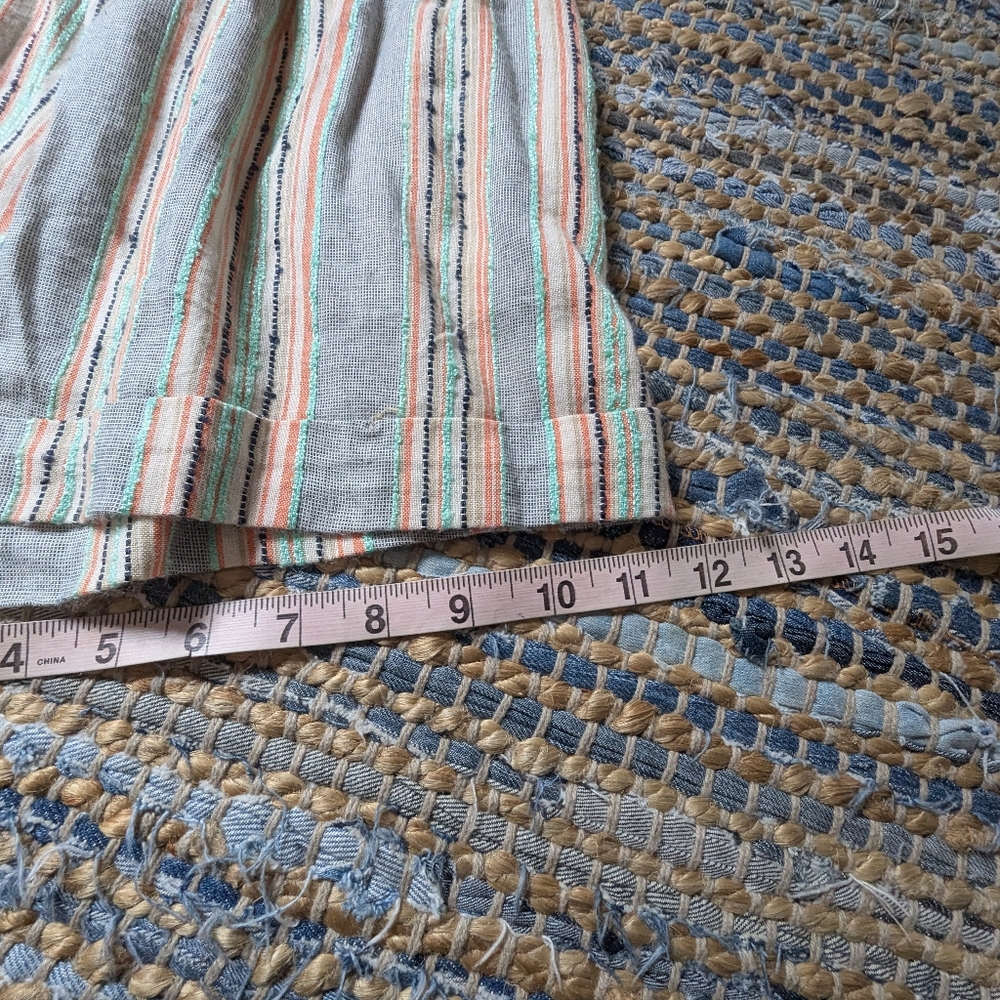 Striped Rayon Boho Shorts L Elastic Waist Drawstring Beachy Festival Resort Sage - Picture 4 of 9
